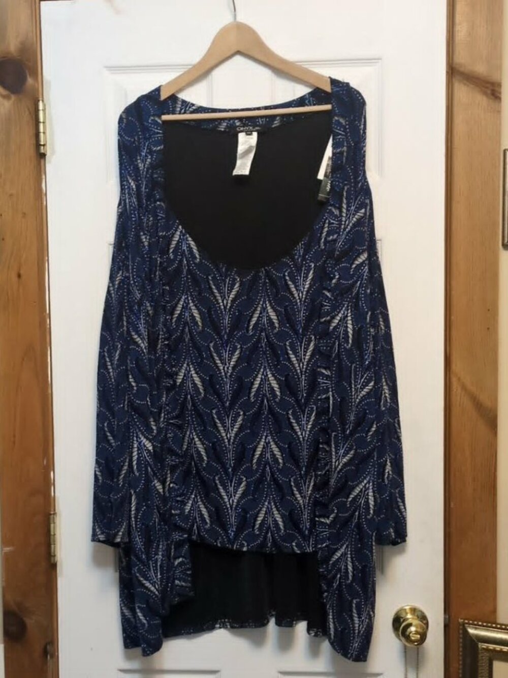 Vintage Onyx Nite Sz 5X Formal Layered Blouse Metallic Stitching Dressy 90s Glam